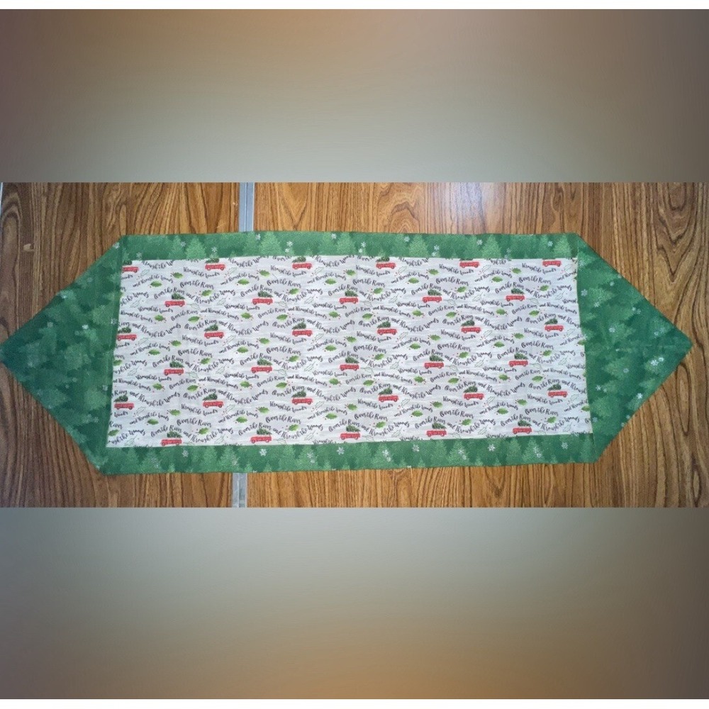 Handmade Table Runner Christmas Red Truck Christmas Tree 14" X 42"